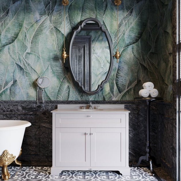 Crawford Old London Floor Standing Vanity Unit with 3TH Grey Marble Top Basin 1000mm Wide - Timeless Sand