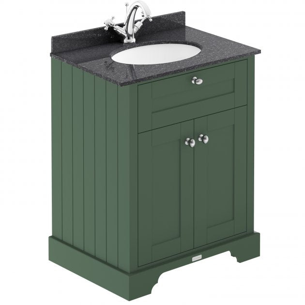 Crawford Old London Floor Standing Vanity Unit with 1TH Black Marble Top Basin 600mm Wide - Hunter Green