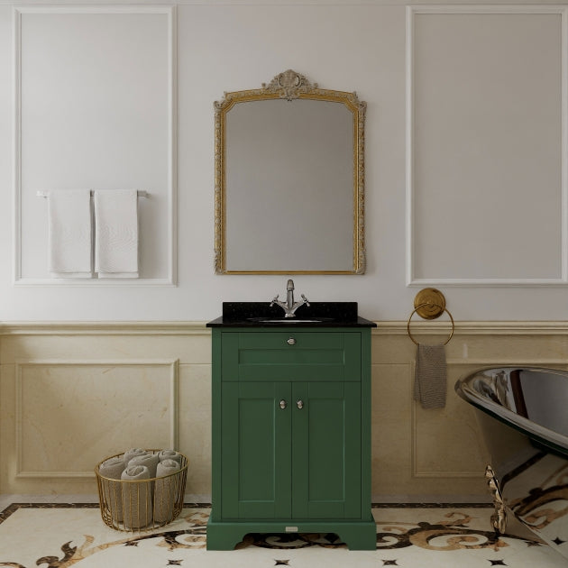 Crawford Old London Floor Standing Vanity Unit with 1TH Black Marble Top Basin 600mm Wide - Hunter Green