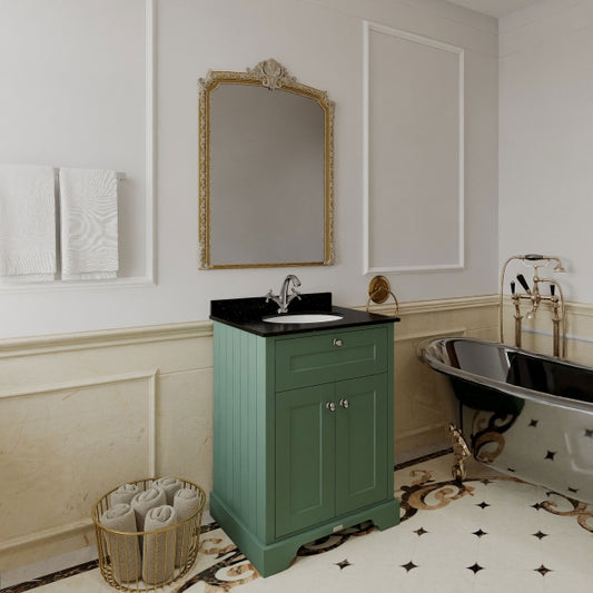 Crawford Old London Floor Standing Vanity Unit with 1TH Black Marble Top Basin 600mm Wide - Hunter Green