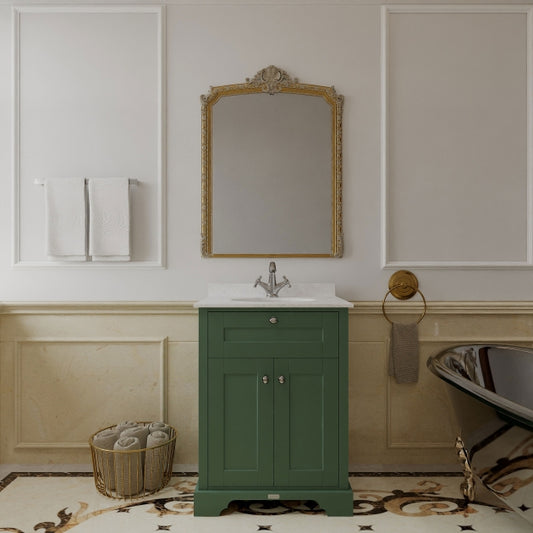 Crawford Old London Floor Standing Vanity Unit with 1TH White Marble Top Basin 600mm Wide - Hunter Green