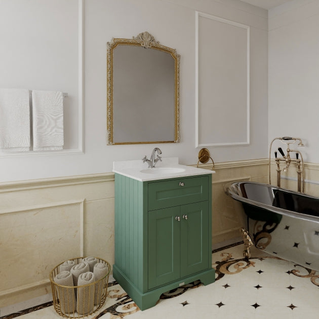 Crawford Old London Floor Standing Vanity Unit with 1TH White Marble Top Basin 600mm Wide - Hunter Green