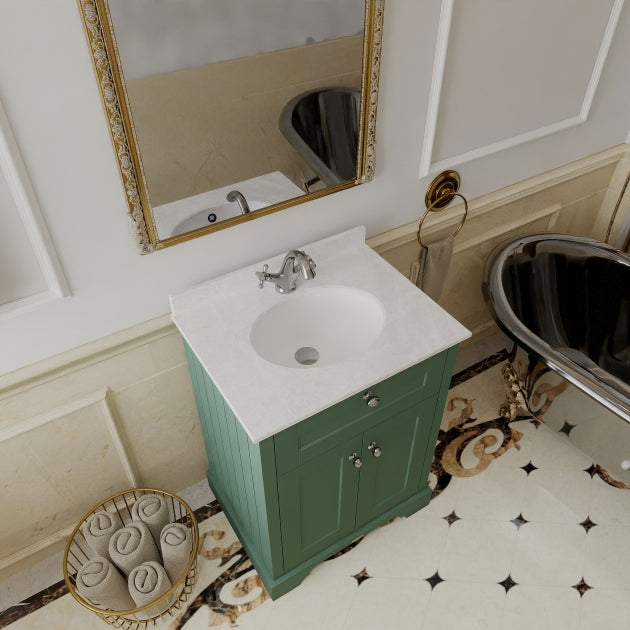 Crawford Old London Floor Standing Vanity Unit with 1TH White Marble Top Basin 600mm Wide - Hunter Green