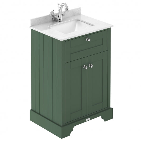 Crawford Old London Floor Standing Vanity Unit with 1TH White Marble Top Rectangular Basin 600mm Wide - Hunter Green