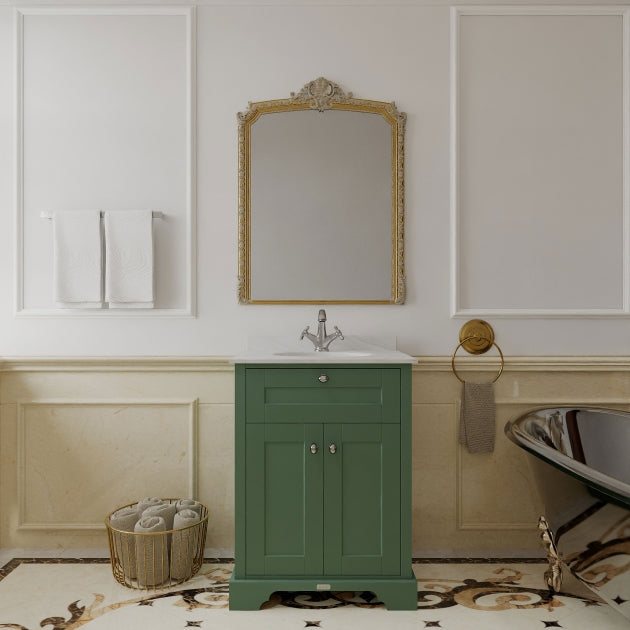 Crawford Old London Floor Standing Vanity Unit with 1TH Grey Marble Top Basin 600mm Wide - Hunter Green