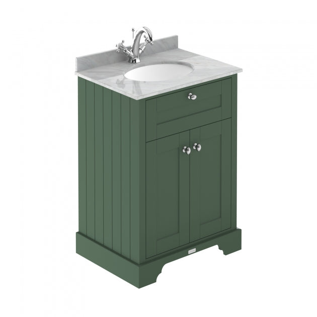 Crawford Old London Floor Standing Vanity Unit with 1TH Grey Marble Top Basin 600mm Wide - Hunter Green