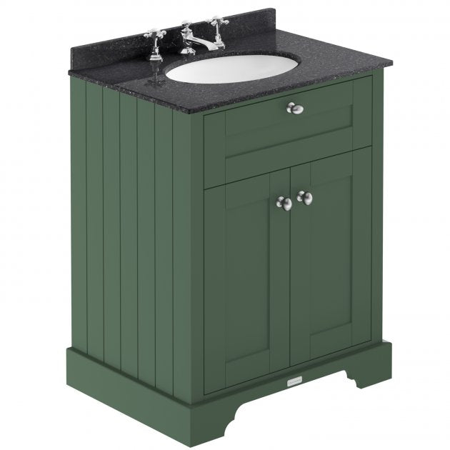 Crawford Old London Floor Standing Vanity Unit with 3TH Black Marble Top Basin 600mm Wide - Hunter Green