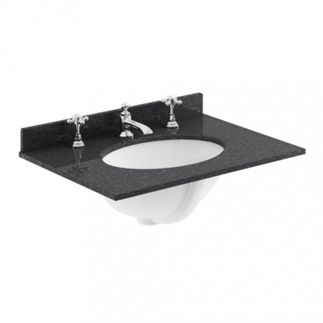 Crawford Old London Floor Standing Vanity Unit with 3TH Black Marble Top Basin 600mm Wide - Twilight Blue