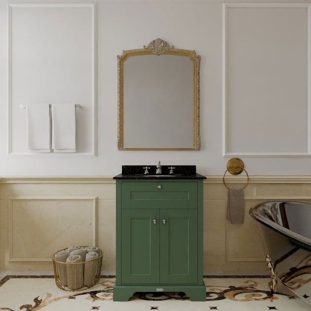 Crawford Old London Floor Standing Vanity Unit with 3TH Black Marble Top Basin 600mm Wide - Hunter Green