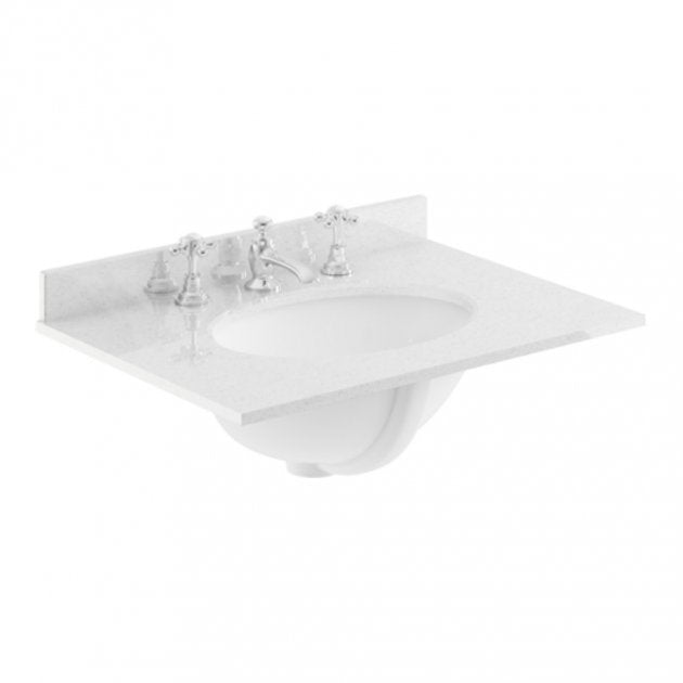 Crawford Old London Floor Standing Vanity Unit with 3TH White Marble Top Basin 600mm Wide - Storm Grey