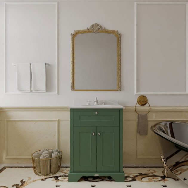 Crawford Old London Floor Standing Vanity Unit with 3TH White Marble Top Basin 600mm Wide - Hunter Green