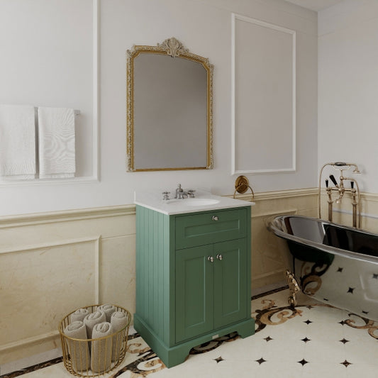 Crawford Old London Floor Standing Vanity Unit with 3TH White Marble Top Basin 600mm Wide - Hunter Green