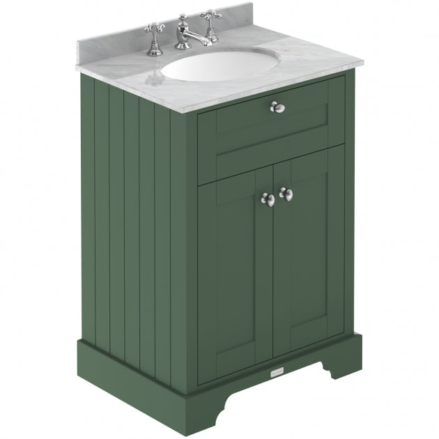 Crawford Old London Floor Standing Vanity Unit with 3TH Grey Marble Top Basin 600mm Wide - Hunter Green