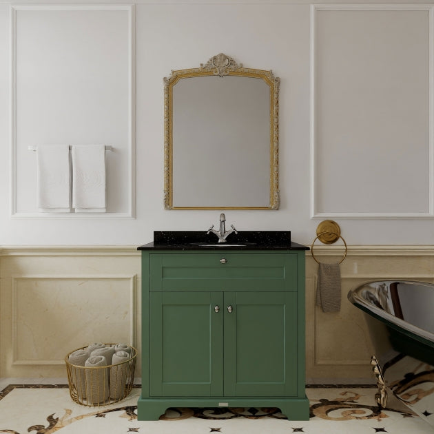 Crawford Old London Floor Standing Vanity Unit with 1TH Black Marble Top Basin 800mm Wide - Hunter Green