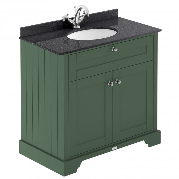 Crawford Old London Floor Standing Vanity Unit with 1TH Black Marble Top Basin 800mm Wide - Hunter Green