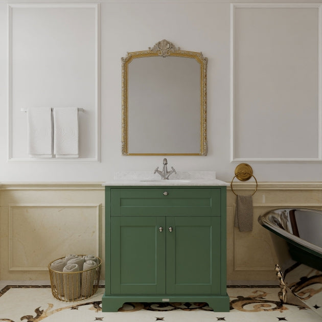 Crawford Old London Floor Standing Vanity Unit with 1TH White Marble Top Basin 800mm Wide - Hunter Green