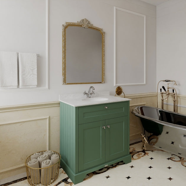 Crawford Old London Floor Standing Vanity Unit with 1TH White Marble Top Basin 800mm Wide - Hunter Green