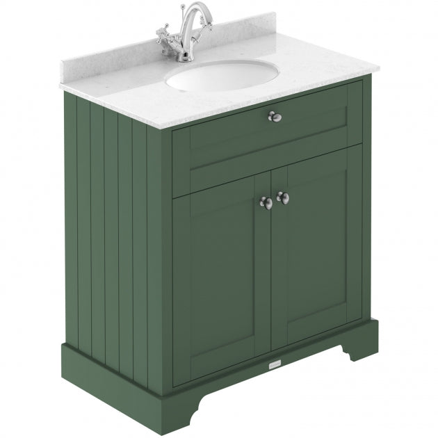 Crawford Old London Floor Standing Vanity Unit with 1TH White Marble Top Basin 800mm Wide - Hunter Green