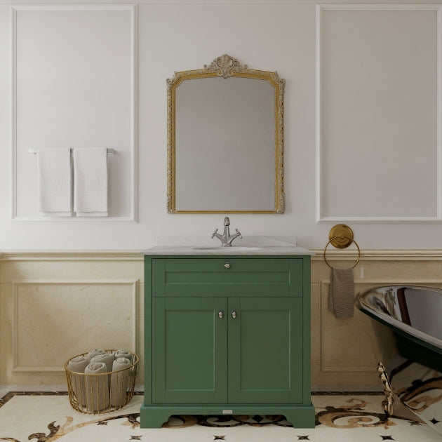 Crawford Old London Floor Standing Vanity Unit with 1TH Grey Marble Top Basin 800mm Wide - Hunter Green