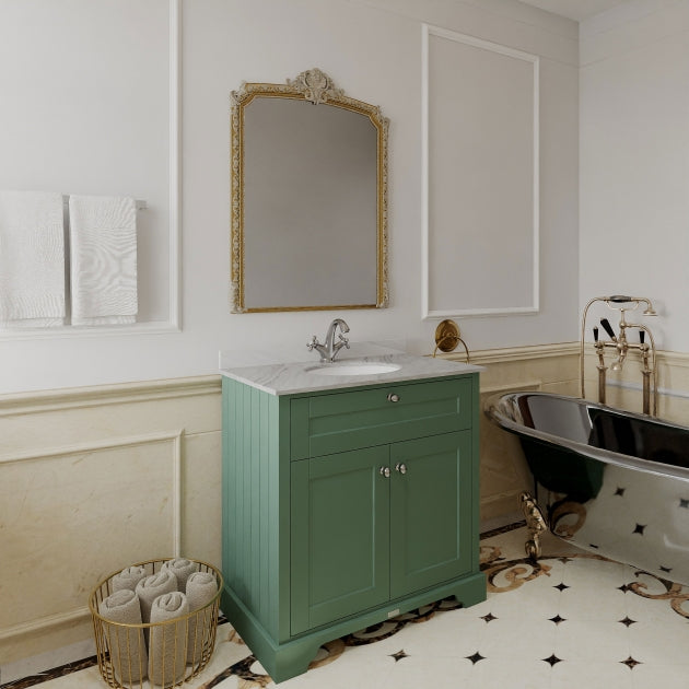 Crawford Old London Floor Standing Vanity Unit with 1TH Grey Marble Top Basin 800mm Wide - Hunter Green