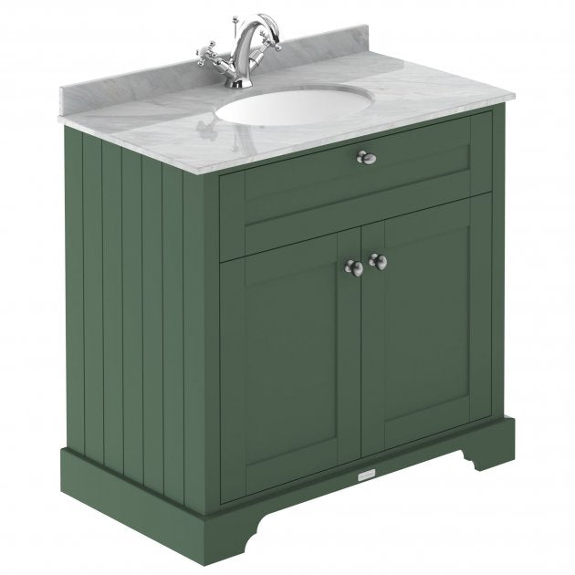 Crawford Old London Floor Standing Vanity Unit with 1TH Grey Marble Top Basin 800mm Wide - Hunter Green