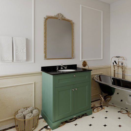 Crawford Old London Floor Standing Vanity Unit with 3TH Black Marble Top Basin 800mm Wide - Hunter Green