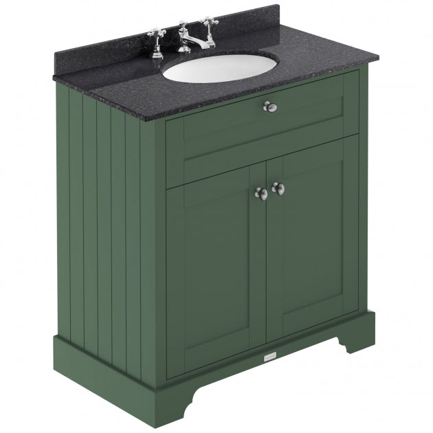 Crawford Old London Floor Standing Vanity Unit with 3TH Black Marble Top Basin 800mm Wide - Hunter Green