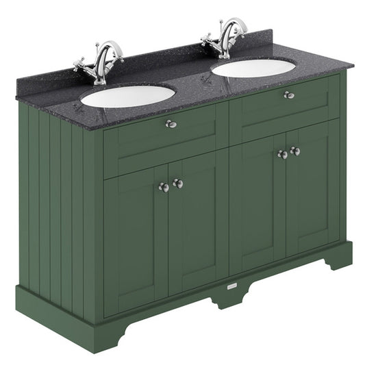 Crawford Old London Floor Standing Vanity Unit with 1TH Black Marble Top Basin 1200mm Wide - Hunter Green