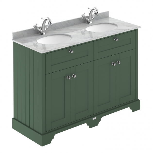 Crawford Old London Floor Standing Vanity Unit with 1TH Grey Marble Top Basin 1200mm Wide - Hunter Green