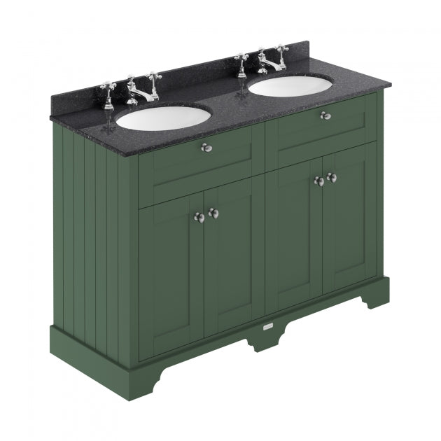 Crawford Old London Floor Standing Vanity Unit with 3TH Black Marble Top Basin 1200mm Wide - Hunter Green