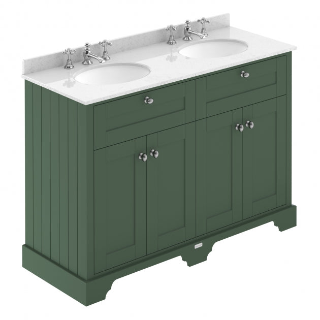 Crawford Old London Floor Standing Vanity Unit with 3TH White Marble Top Basin 1200mm Wide - Hunter Green