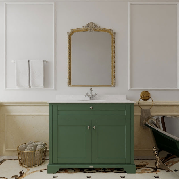 Crawford Old London Floor Standing Vanity Unit with 1TH White Marble Top Basin 1000mm Wide - Hunter Green