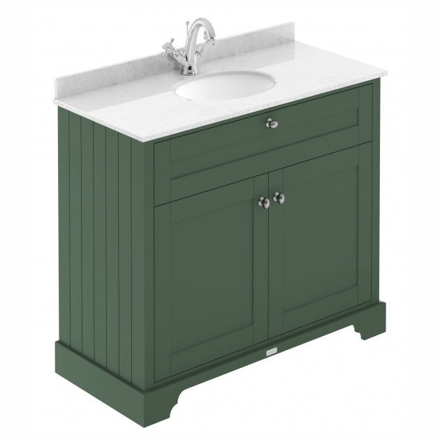 Crawford Old London Floor Standing Vanity Unit with 1TH White Marble Top Basin 1000mm Wide - Hunter Green