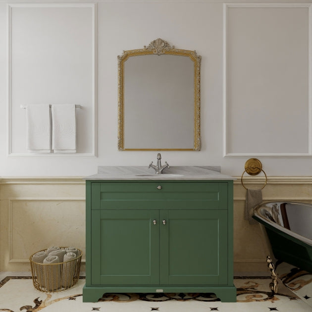 Crawford Old London Floor Standing Vanity Unit with 1TH Grey Marble Top Basin 1000mm Wide - Hunter Green