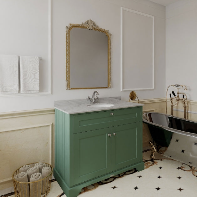 Crawford Old London Floor Standing Vanity Unit with 1TH Grey Marble Top Basin 1000mm Wide - Hunter Green