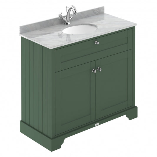 Crawford Old London Floor Standing Vanity Unit with 1TH Grey Marble Top Basin 1000mm Wide - Hunter Green