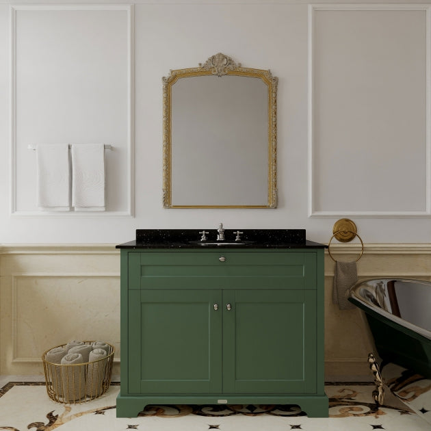 Crawford Old London Floor Standing Vanity Unit with 3TH Black Marble Top Basin 1000mm Wide - Hunter Green