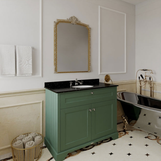 Crawford Old London Floor Standing Vanity Unit with 3TH Black Marble Top Basin 1000mm Wide - Hunter Green