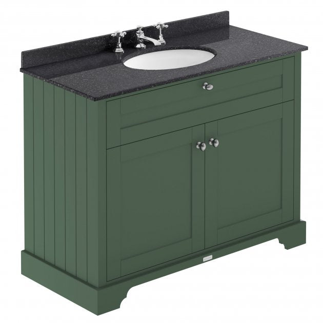 Crawford Old London Floor Standing Vanity Unit with 3TH Black Marble Top Basin 1000mm Wide - Hunter Green