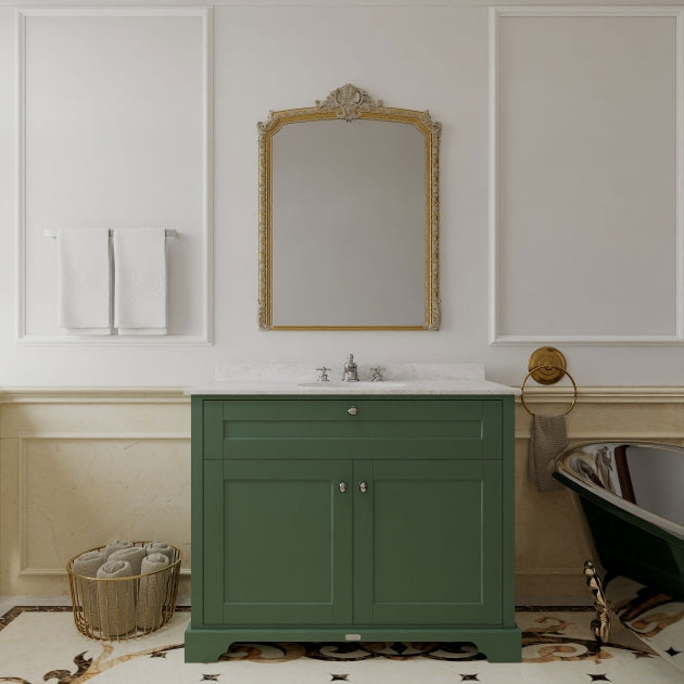 Crawford Old London Floor Standing Vanity Unit with 3TH White Marble Top Basin 1000mm Wide - Hunter Green