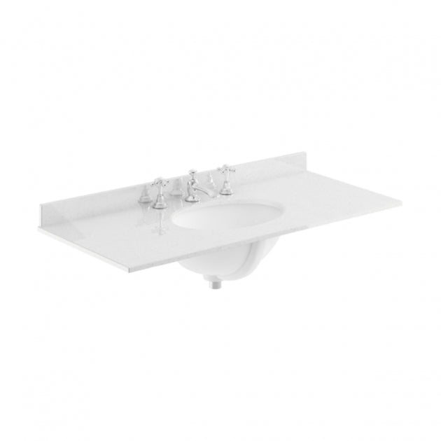 Crawford Old London Floor Standing Vanity Unit with 3TH White Marble Top Basin 1000mm Wide - Storm Grey