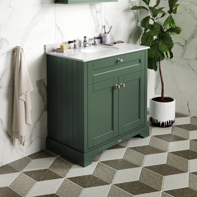 Crawford Old London Floor Standing Vanity Unit with 3TH Grey Marble Top Basin 1000mm Wide - Hunter Green