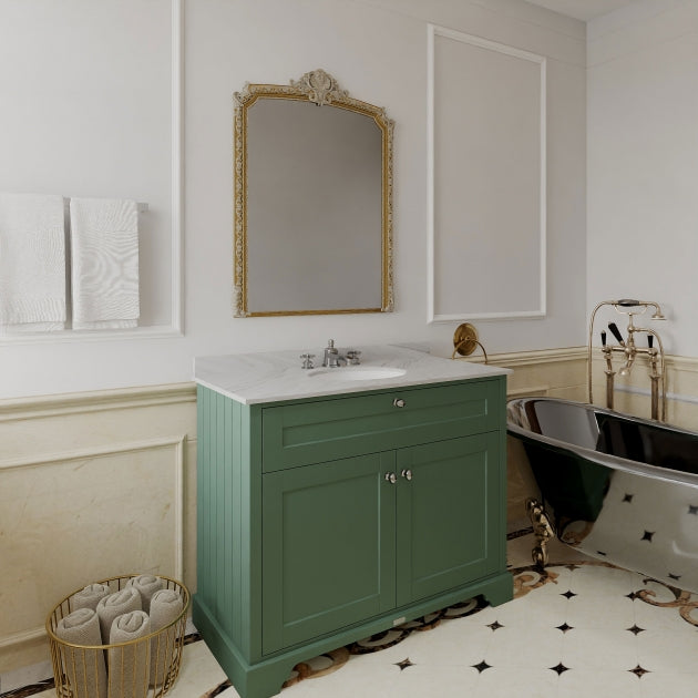 Crawford Old London Floor Standing Vanity Unit with 3TH Grey Marble Top Basin 1000mm Wide - Hunter Green