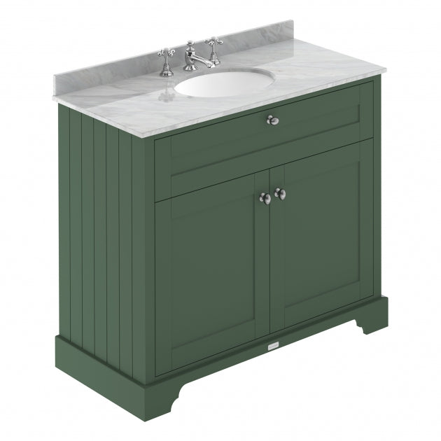 Crawford Old London Floor Standing Vanity Unit with 3TH Grey Marble Top Basin 1000mm Wide - Hunter Green