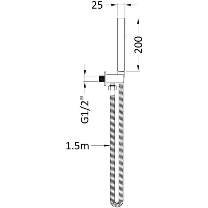 Crawford Square Pencil Shower Handset with Hose and Bracket