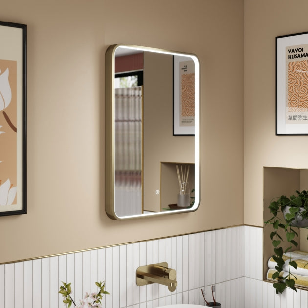 Brushed Brass Frame LED Mirror - 700 x 500mm