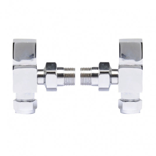 Crawford Pure Square Angled Radiator Valves Pair - Chrome