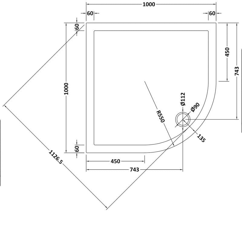 Quadrant Shower Tray 1000 x 1000mm