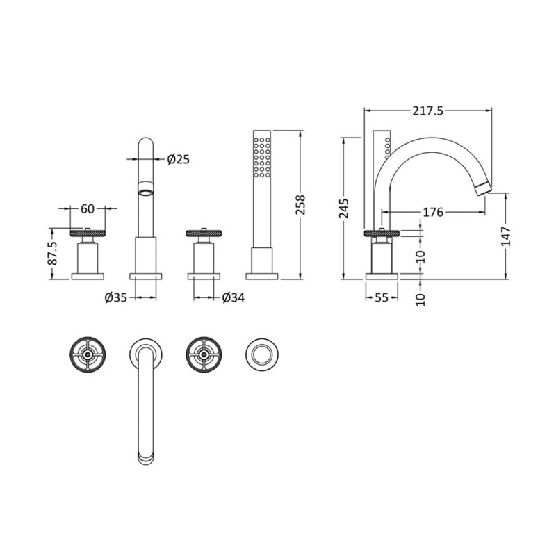 Crawford Revolution 4-Hole Bath Shower Mixer Tap - Chrome