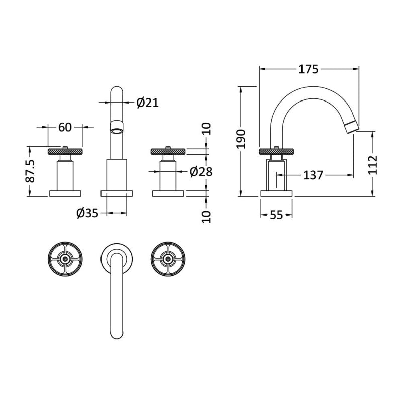 Crawford Revolution 3-Hole Basin Mixer Tap with Waste - Chrome